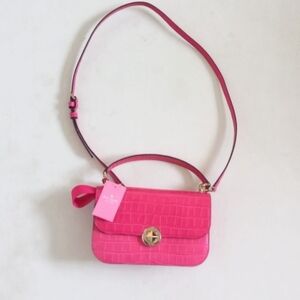 NWT Kate Spade pink Audrey leather croco embossed flap crossbody bag